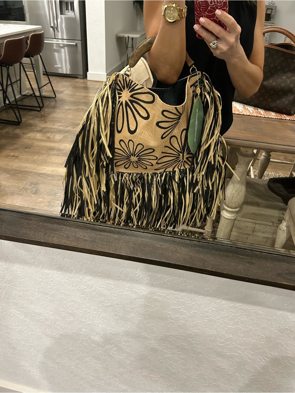 FARM Rio Natural Raffia Mini Bag with Black Floral Print - Picture 4 of 10